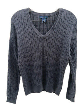 The Eagles Eye Sweater Women's XL Blue Cable Knit V Neck Casual Preppy Pullover